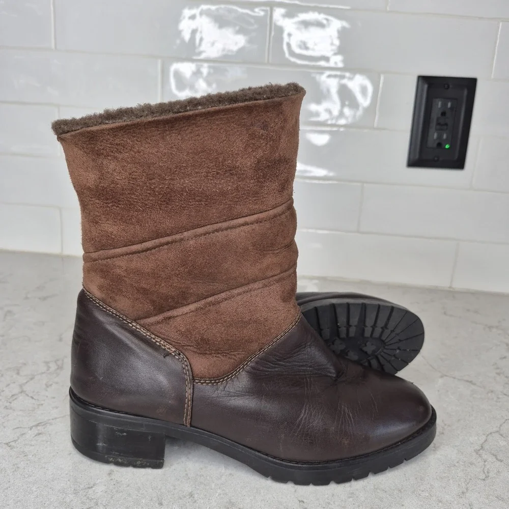La Canadienne Womenz shearling lined brown leather snow boots ‎ 8.5